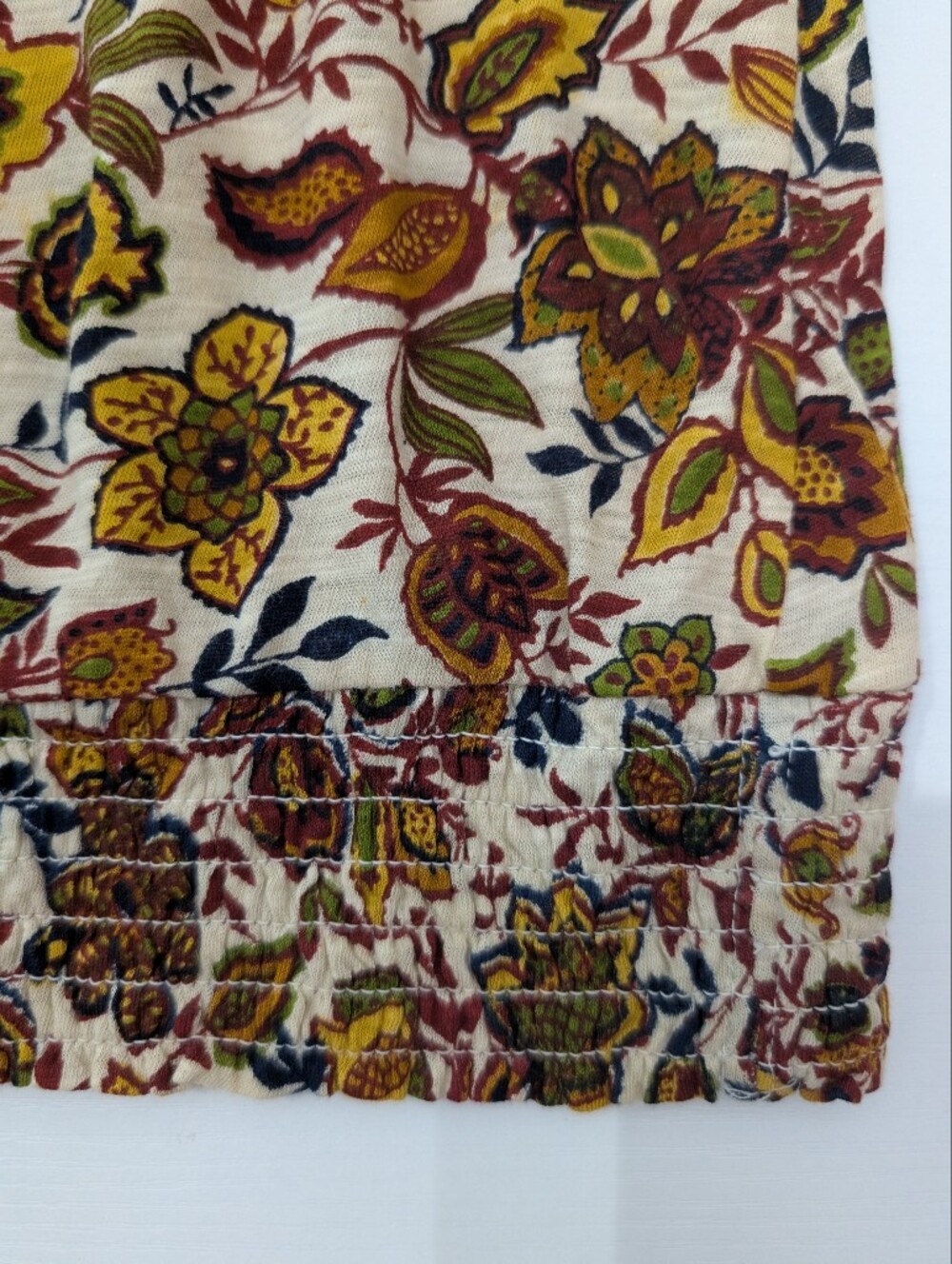 Lucky Brand Cotton Floral Top Tee Size XL Smocked Stretchy Boho Cottage Casual - Picture 7 of 10